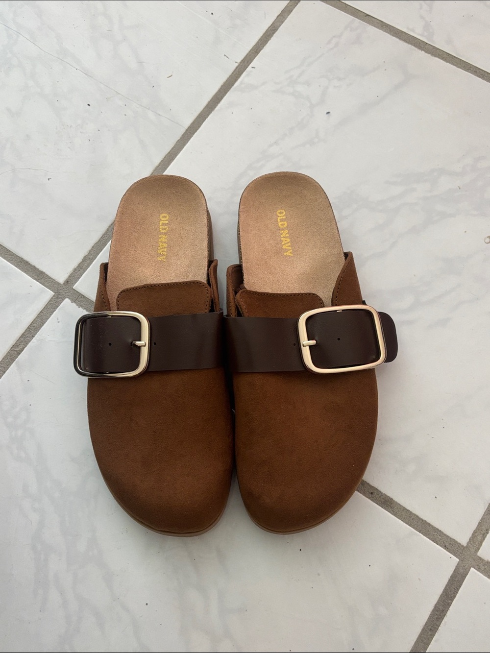 Old Navy Brown Suede Mule with Dark Brown Buckle Strap